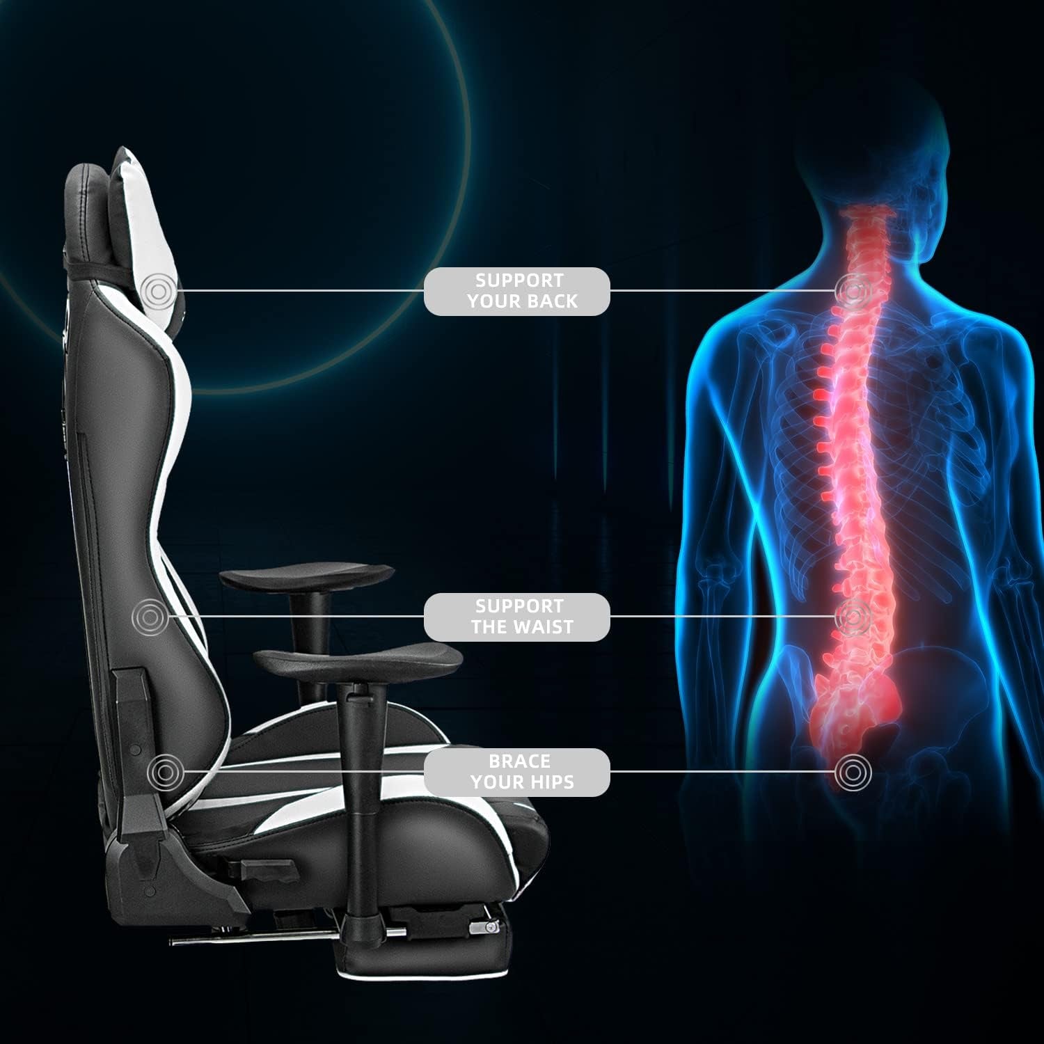 Gaming Chair with Footrest, Gaming Chairs, Comfortable Office Chairs Ergonomic Computer Gamer Chair with Headrest and Lumbar Support, High Back Gaming Chairs for Teens Adults, White