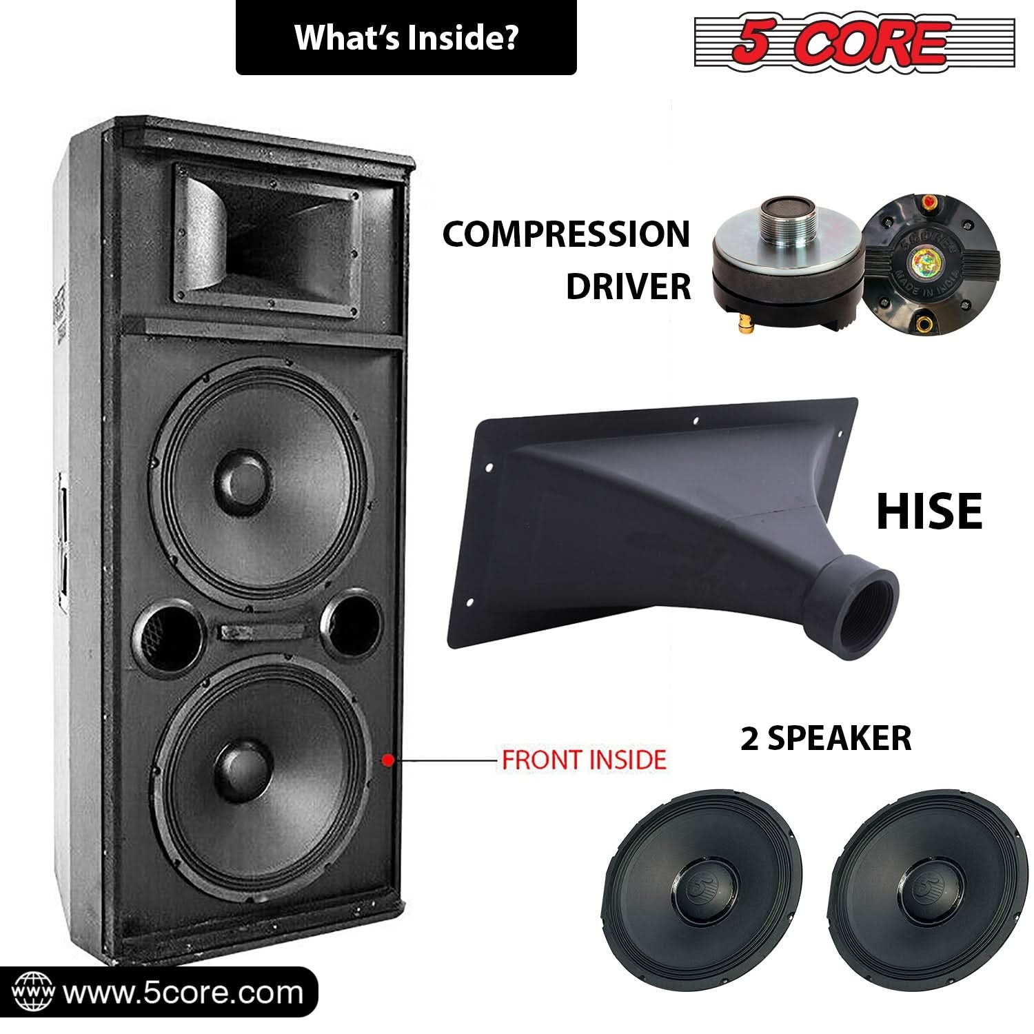 5Core Portable Cabinet PA DJ Speaker System 15 Inch 4000W Passive 3 Way Loudspeaker