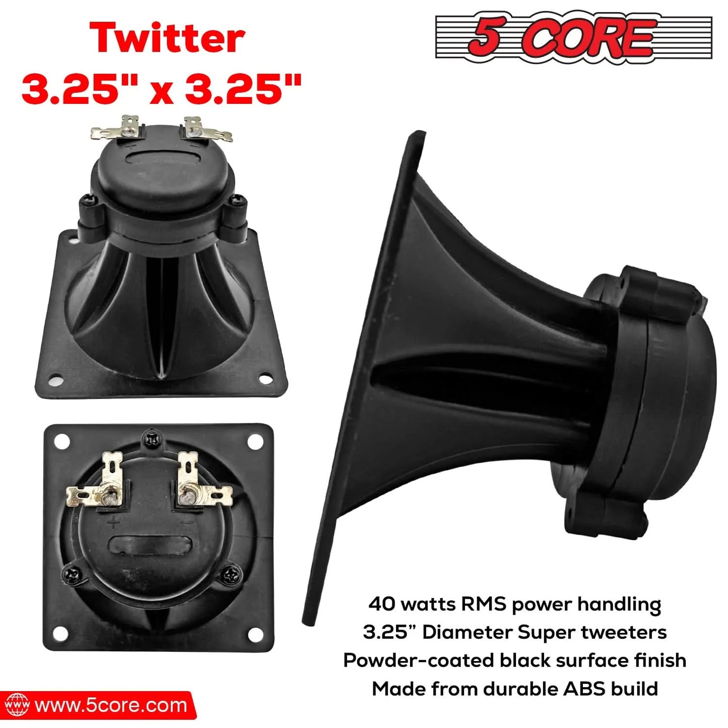 5Core Tweeter 3.25" X 3.25" 40W Component Square Driver Replacement Piezo Super Horn