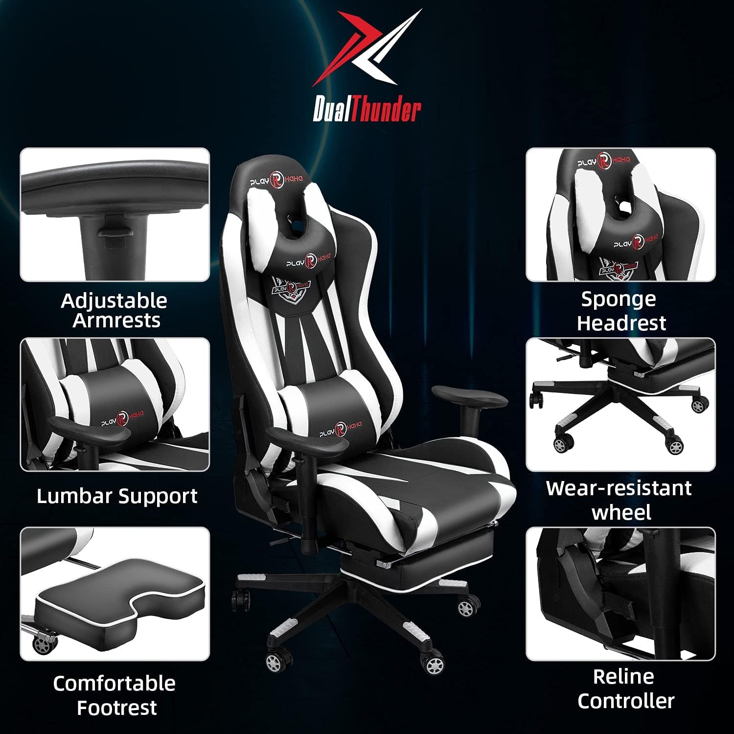 Gaming Chair with Footrest, Gaming Chairs, Comfortable Office Chairs Ergonomic Computer Gamer Chair with Headrest and Lumbar Support, High Back Gaming Chairs for Teens Adults, White