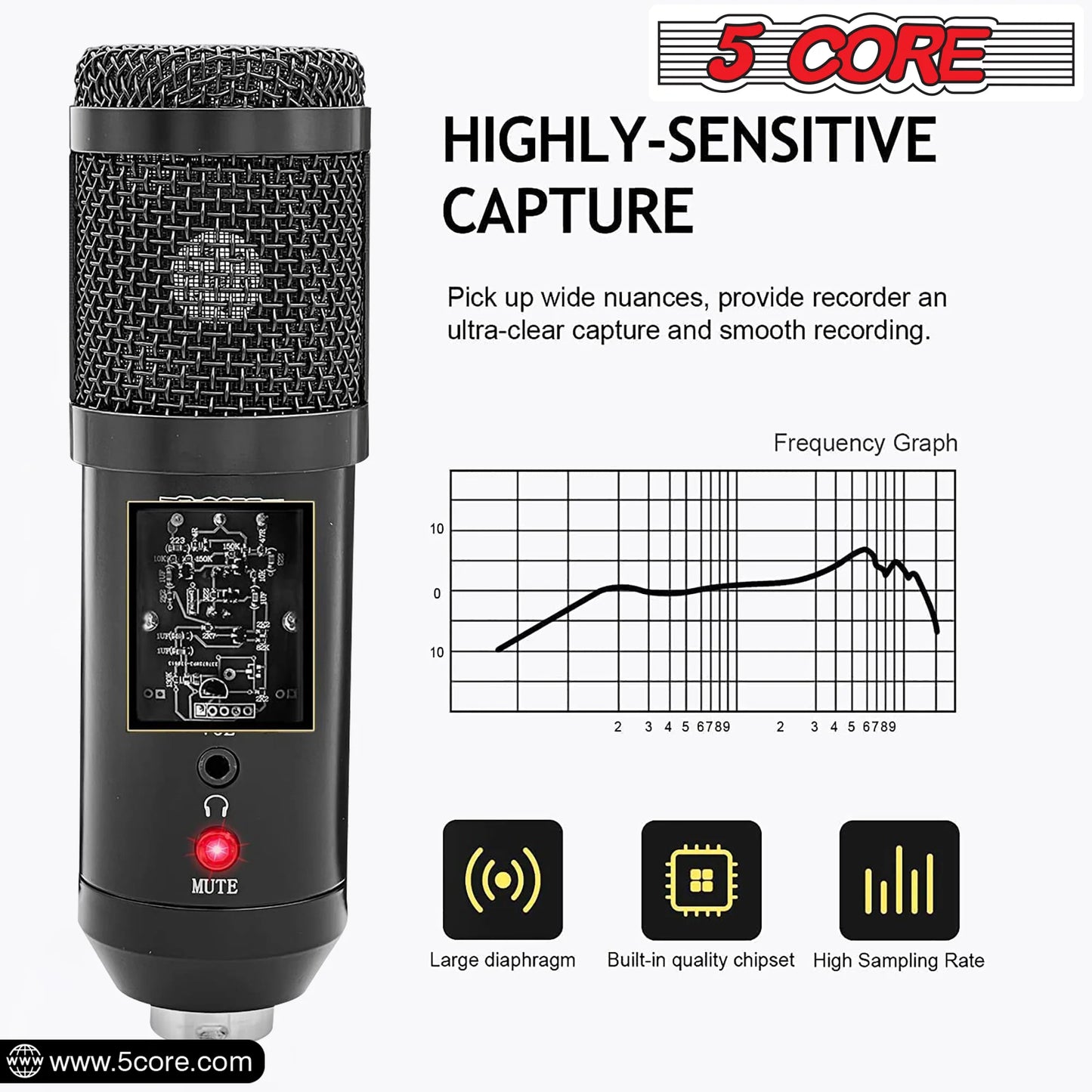 5 Core Podcast Microphone Bundle USB Condenser PC Mic Recording Studio Equipment Gaming Streaming